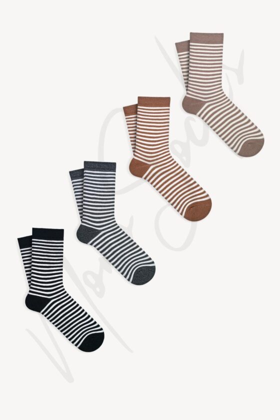 Mono Socks - 4'lü Çizgili Kalın Kışlık Pamuklu Havlu Çorap