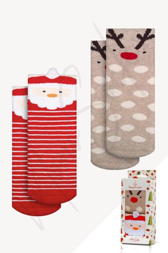 Mono Socks - 2-Pack Boxed Thick Winter Christmas Deer Pattern Kids Socks