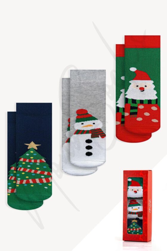 Mono Socks - Christmas Patterned Christmas Christmas Children's Socks with 3-Piece Boxed Scarf