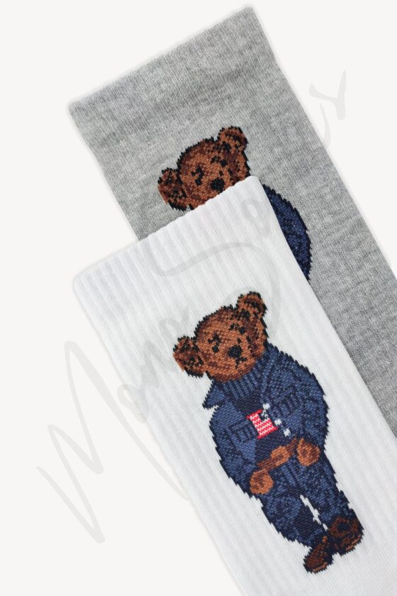 Mono Socks - 2'li Mavi Çeketli Teddy Bear Tenis Çorap - Görsel 3