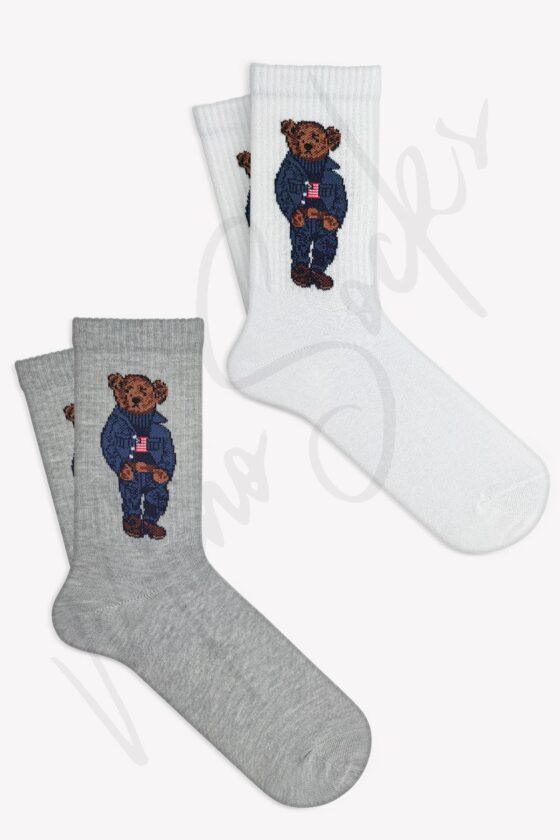 Mono Socks - 2'li Mavi Çeketli Teddy Bear Tenis Çorap