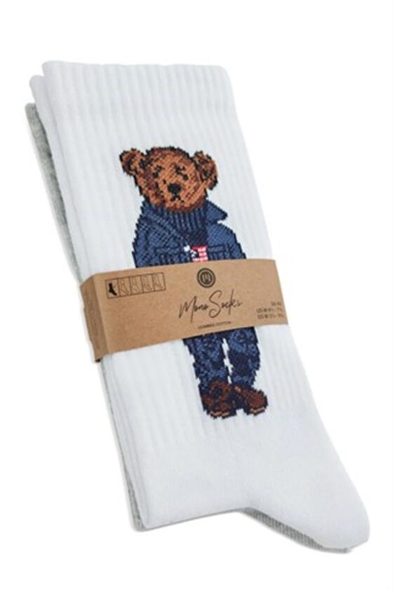 Mono Socks - 2'li Mavi Çeketli Teddy Bear Tenis Çorap - Görsel 2