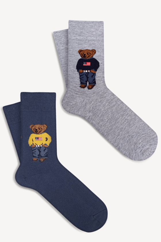 Mono Socks - 2'li Teddy Bear Pamuklu Çorap - Görsel 6