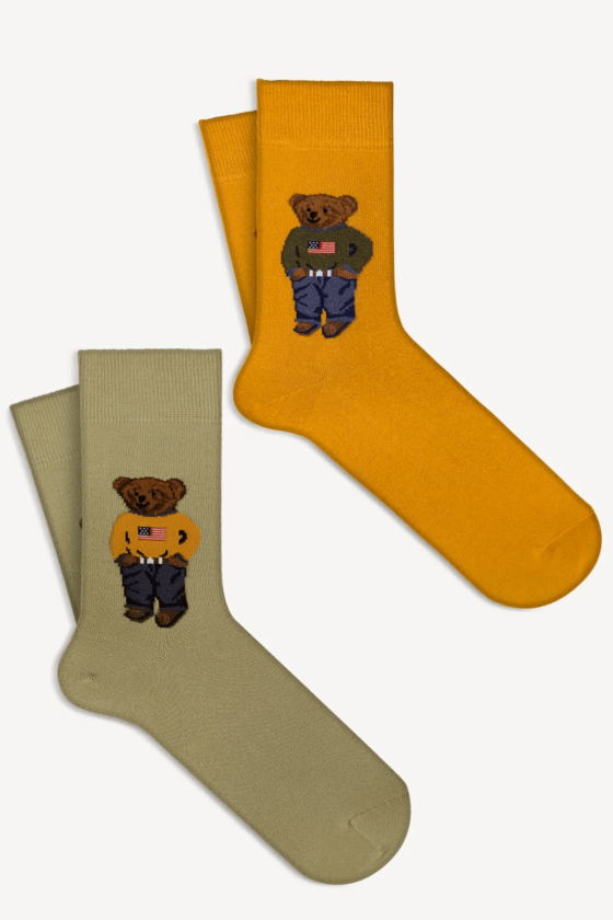 Mono Socks - 2'li Teddy Bear Pamuklu Çorap - Görsel 5