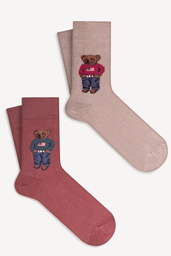 Mono Socks - 2'li Teddy Bear Pamuklu Çorap - Görsel 2