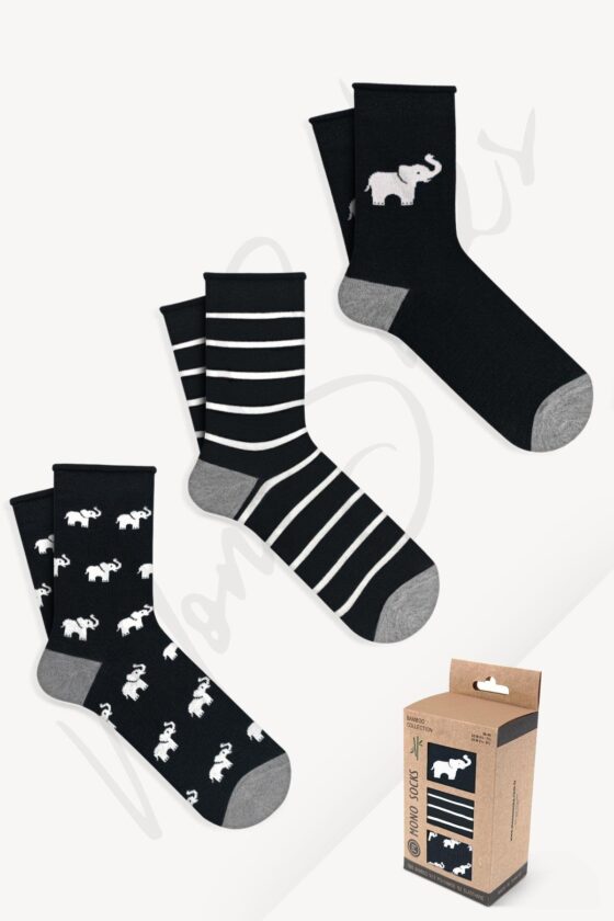 Mono Socks - 3'lü Fil Desenli Lastiksiz Bambu Çorap