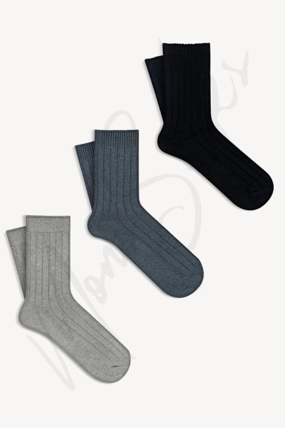 Mono Socks - 3'lü Fitilli Pamuklu Kalın Kışlık Çorap - Görsel 7