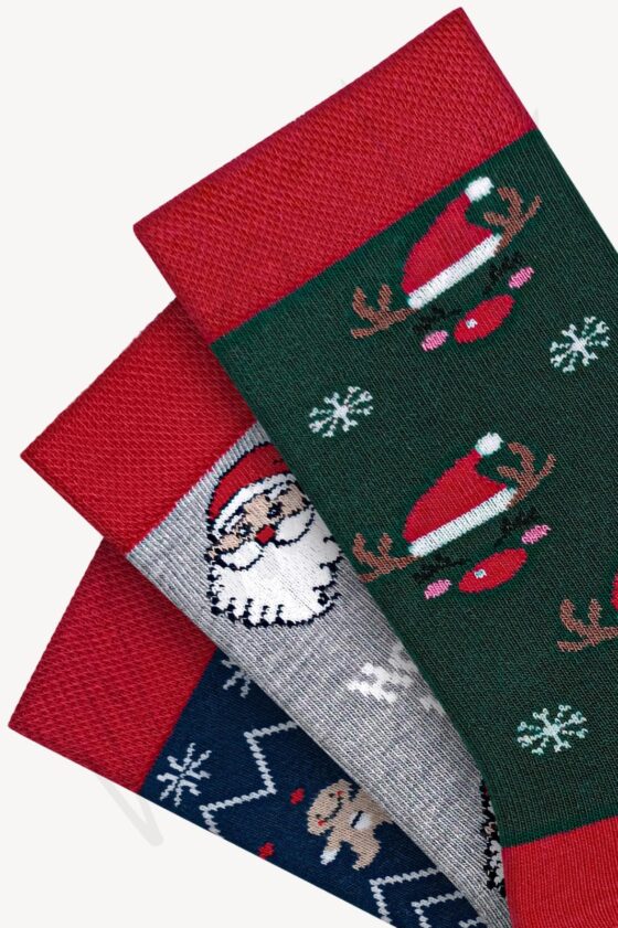 Mono Socks - 3'lü Kutulu Noel Dede Hoho Desenli Yılbaşı Hediyelik Çorap - Görsel 3