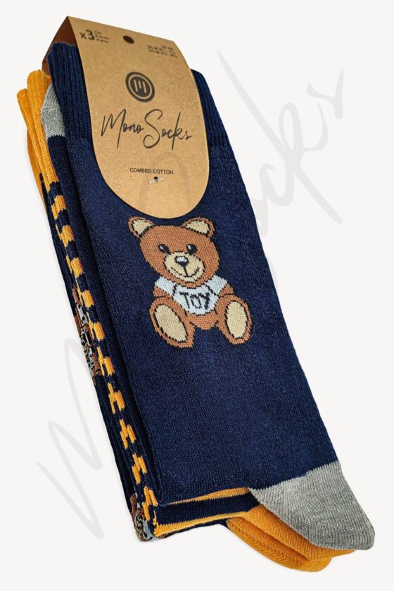 Mono Socks - 3-Piece Teddy Bear Teddy Bear Patterned Socks - Image 3