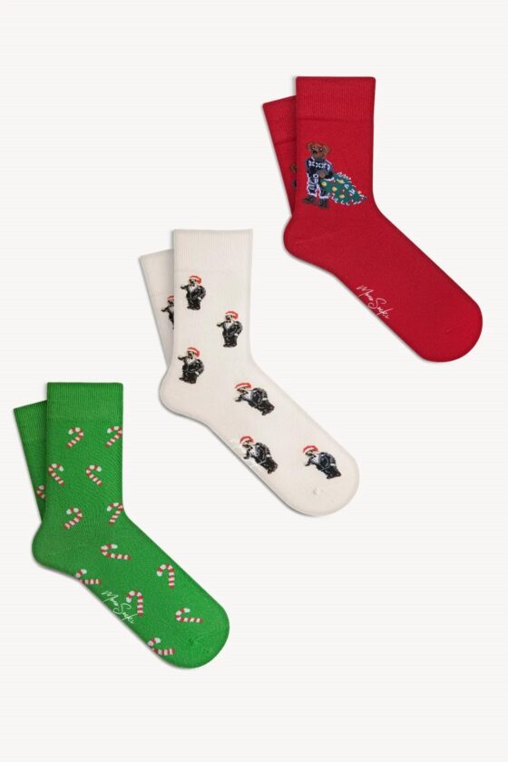 Mono Socks - 3'lü Teddy Bear Yılbaşı Christmas Çorabı