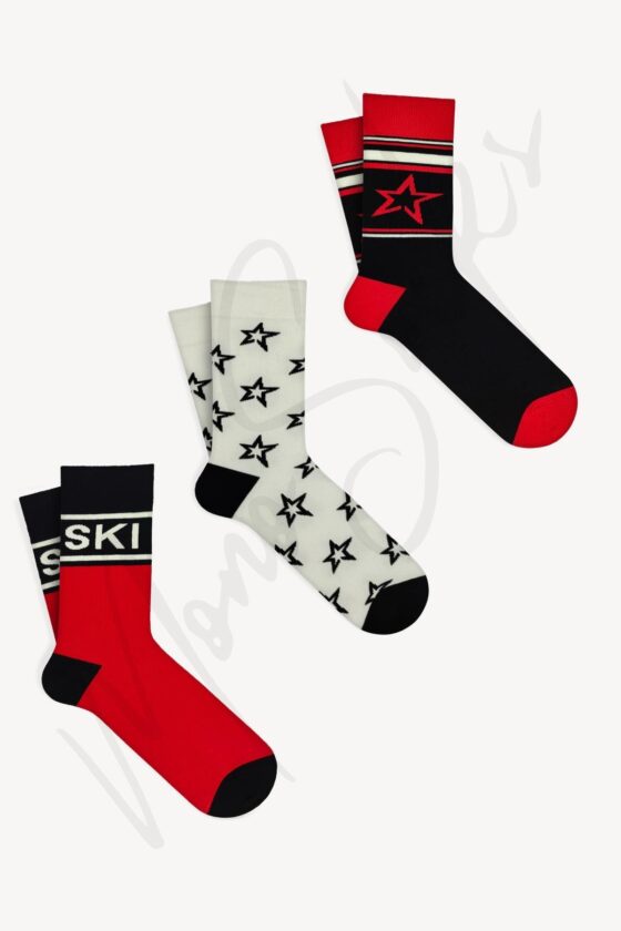 Mono Socks - 3'lü Yıldız Desenli Kayak Ski Çorabı