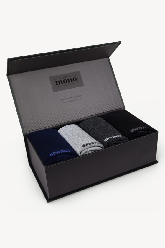 Mono Socks - 4'lü Premium Kutulu Dikişsiz Düz Bamboo Mix Soket Çorap - Görsel 2