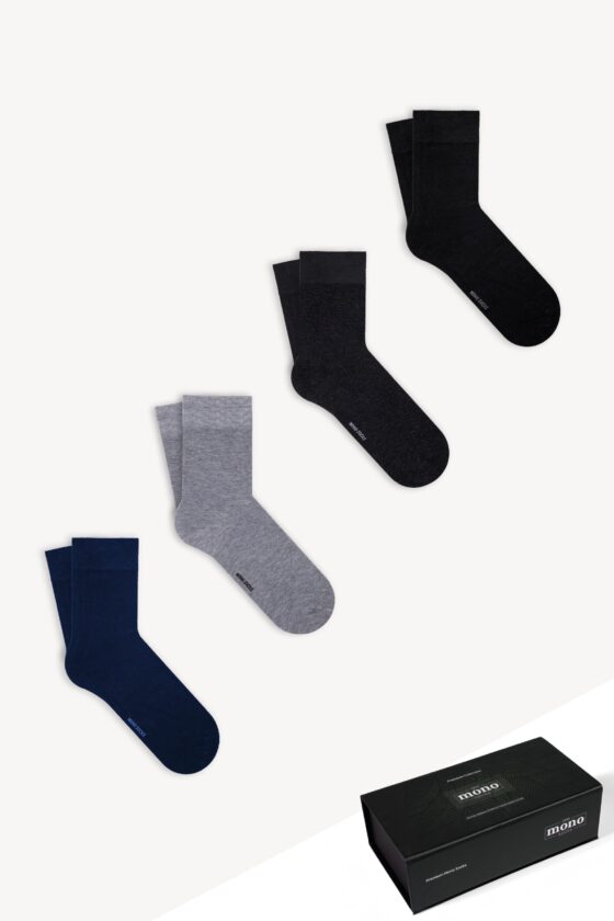 Mono Socks - 4'lü Premium Kutulu Dikişsiz Düz Bamboo Mix Soket Çorap