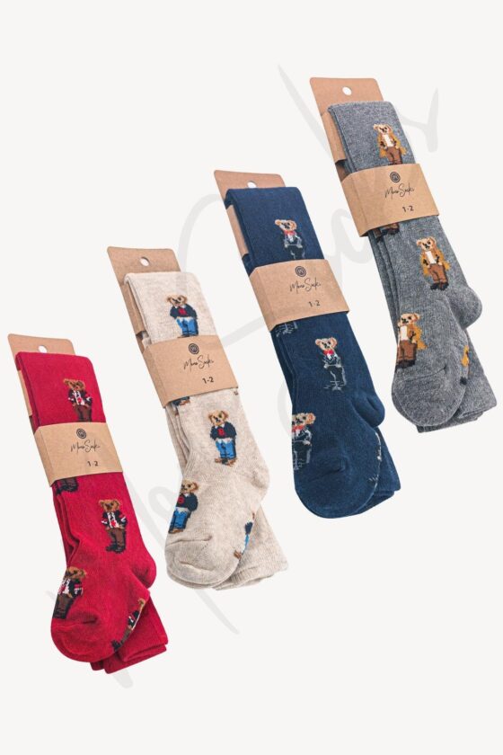 Mono Socks - 4'lü Çoklu Teddy Bear Çocuk Külotlu Çorap