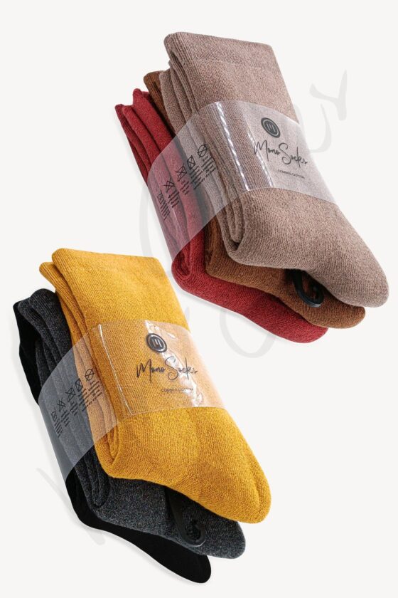 Mono Socks - 6'lı Pamuklu Kalın Kışlık Renkli Havlu Çorap