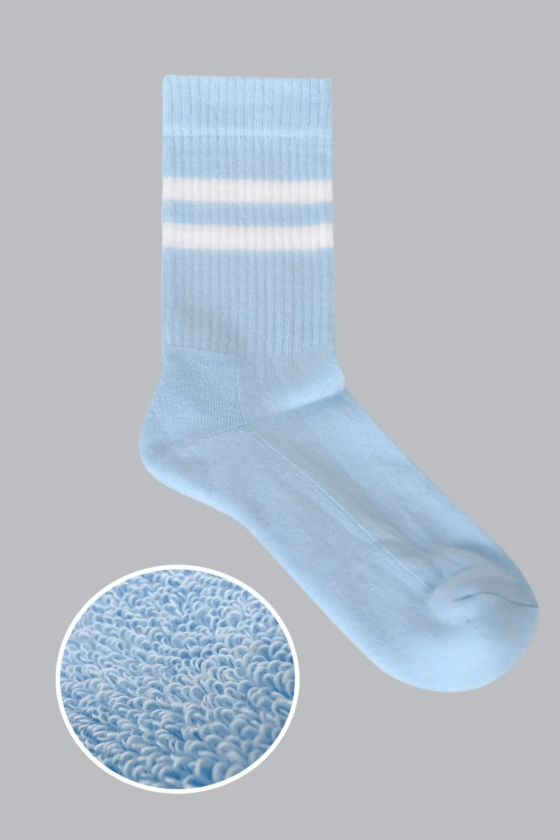 Mono Socks - 3'lü Çizgili Taban Altı Havlu Fitilli Tenis Çorabı - Görsel 4