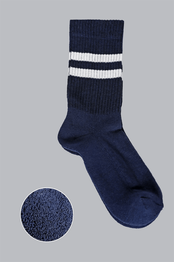 Mono Socks - 3'lü Çizgili Taban Altı Havlu Fitilli Tenis Çorabı - Görsel 2