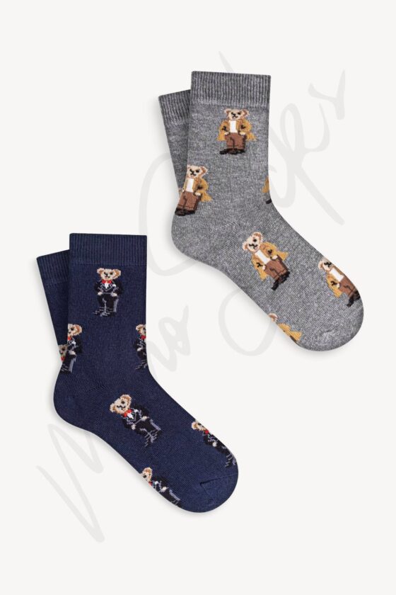 Mono Socks - 4'lü Çocuk Çoklu Teddy Bear Pamuklu Çorap - Görsel 2