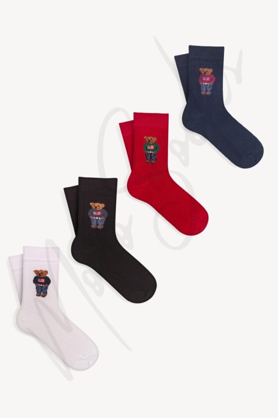 Mono Socks - 4'lü Çocuk Teddy Bear Pamuklu Çorap