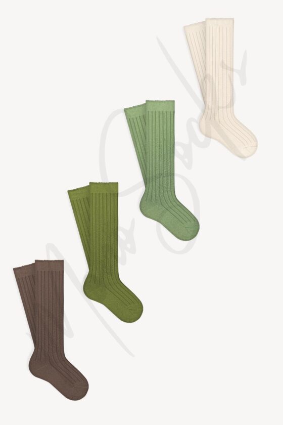 Mono Socks - 4 Pair Children's Embossed Knee High Socks - Green