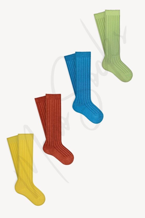 Mono Socks - 4'lü Çocuk Kabartmalı Diz Altı Çorap Renkli