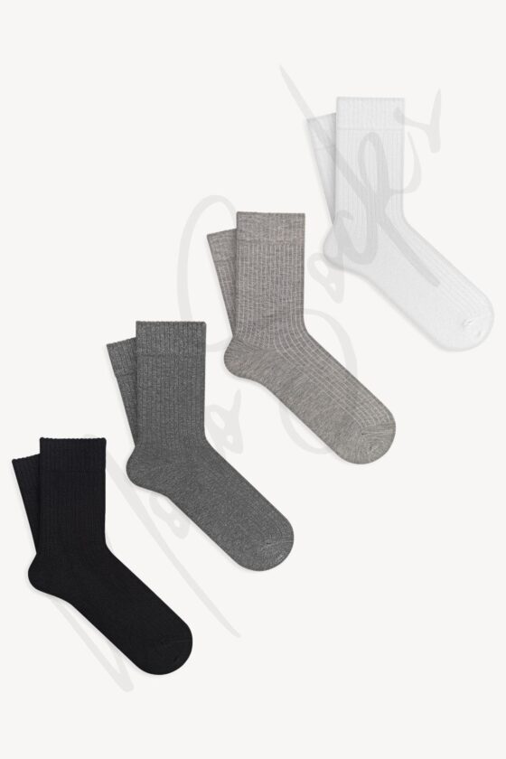 Mono Socks - 4'lü Fitilli Basic Pamuklu Soket Çorap