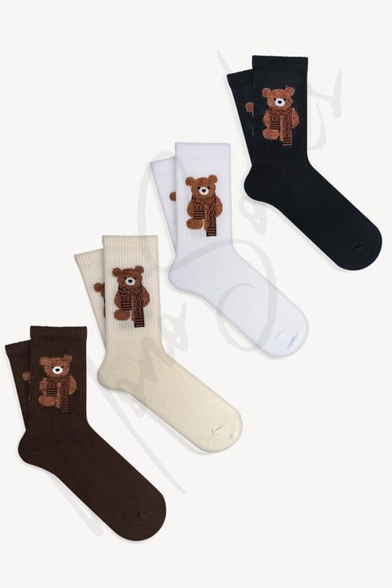 Mono Socks - 4'lü Peluş Teddy Bear Tenis Çorap