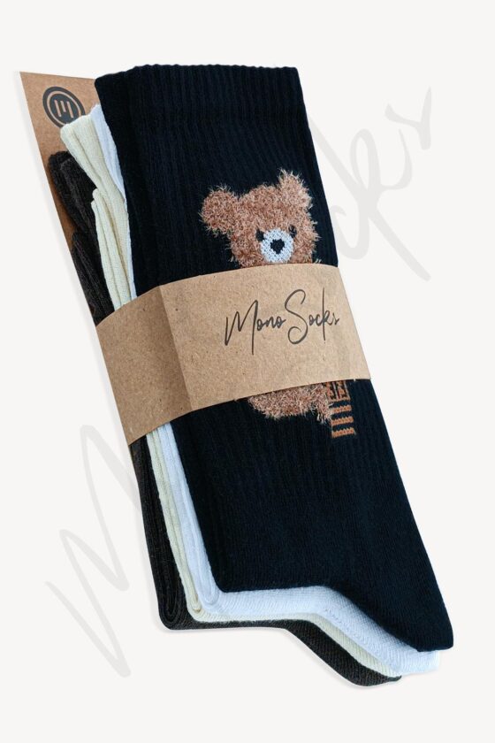 Mono Socks - 4'lü Peluş Teddy Bear Tenis Çorap - Görsel 3