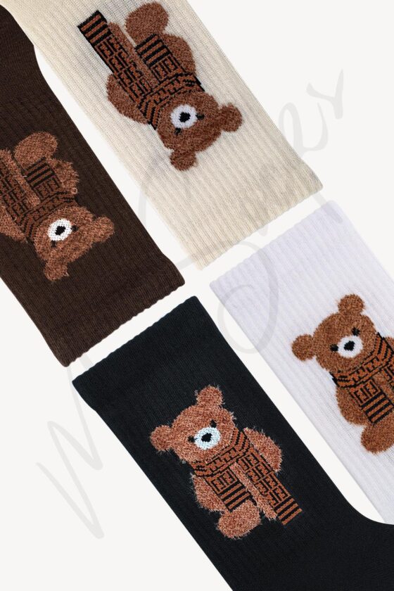 Mono Socks - 4'lü Peluş Teddy Bear Tenis Çorap - Görsel 2