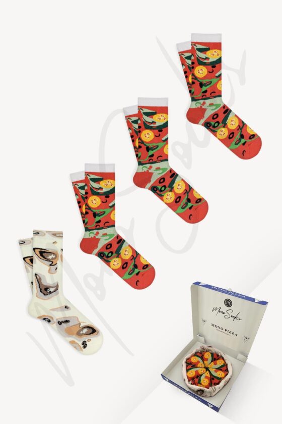 Mono Socks - 4'lü Vege Pizza Pamuklu Çorap